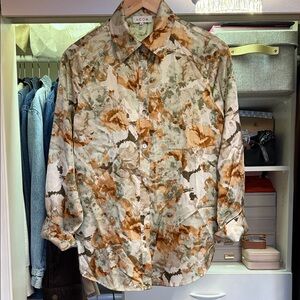 Lacoa Women's Elegant Floral Blouse - Cream and Brown